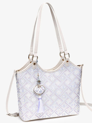 shoulder bag in off-white with geometric and shoulder straps