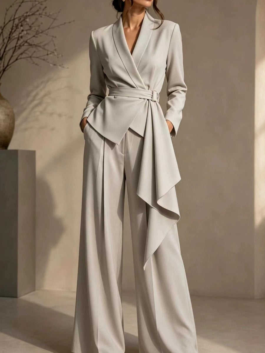 Caramel pants set with hip-length and wrap