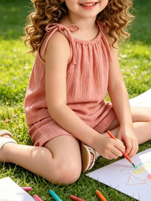 Sea Blue Children's Textured Cami And Shorts Set