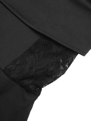 Black lace-trimmed maternity romper with wide legs