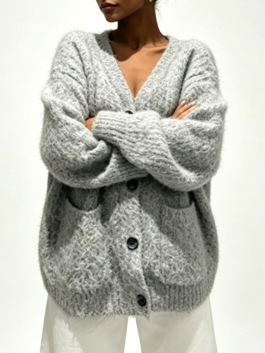 100% polyester Care instructions: Machine wash cold cardigan in Light Gray with oversized silhouette