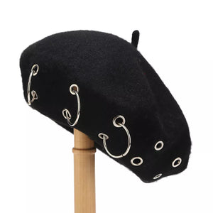 hat in black featuring metal rings and relaxed fit