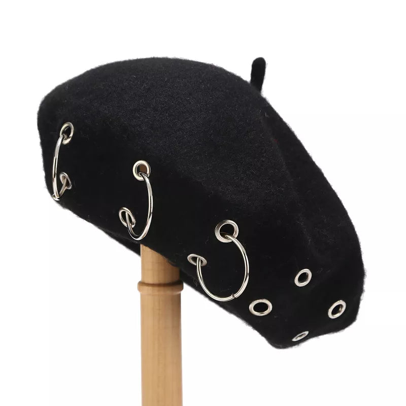 hat in black featuring metal rings and relaxed fit
