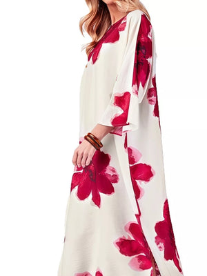 Floral Print Round Neck Dress in Red