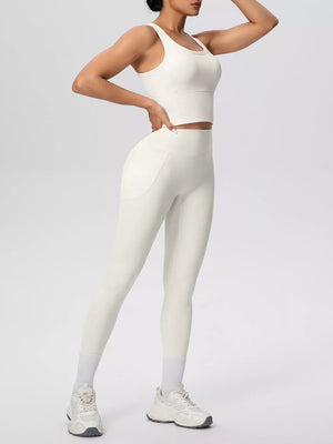 Blush Pink fitted athletic tank with scoop neck