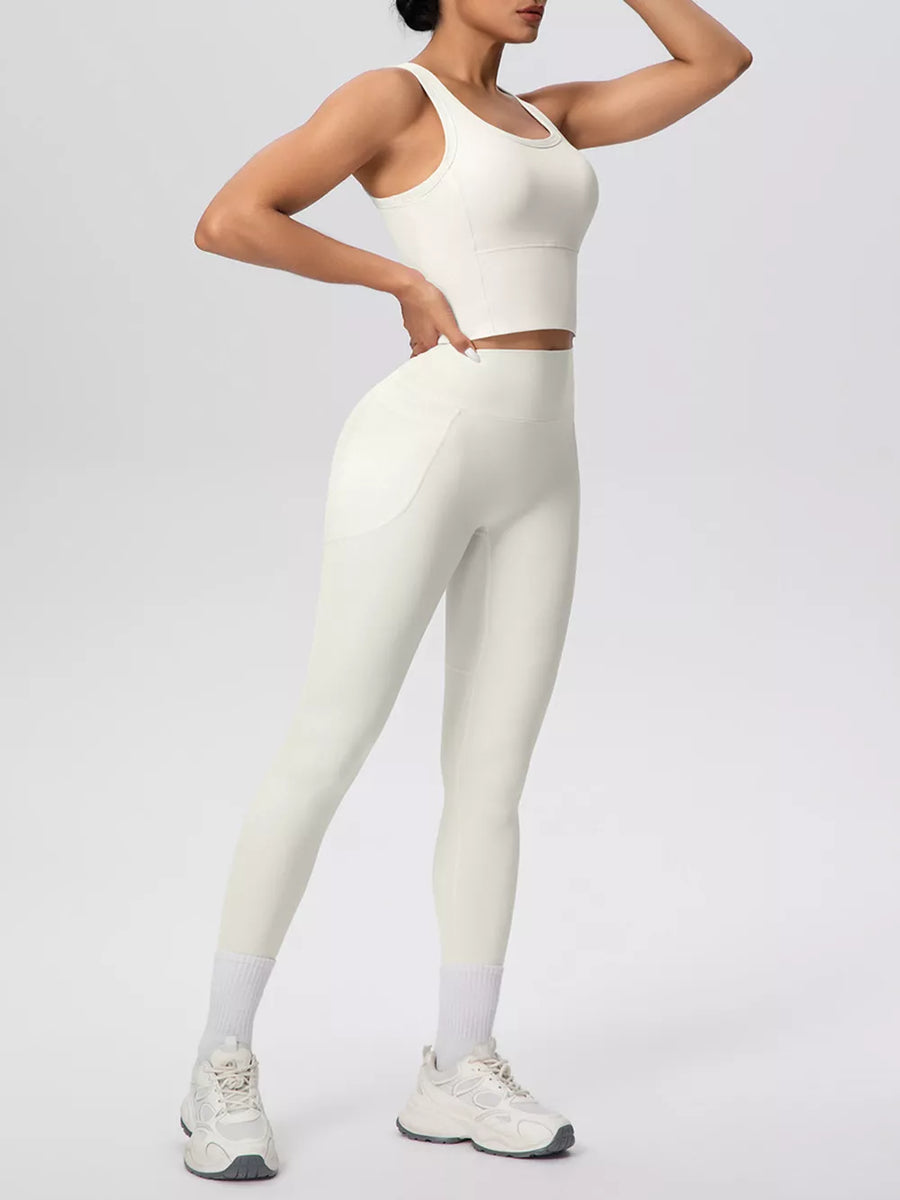 Blush Pink fitted athletic tank with scoop neck