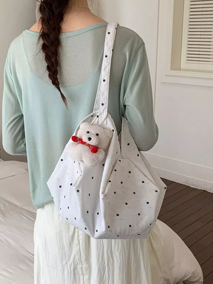 White with Polka Dot Shoulder Bag in White