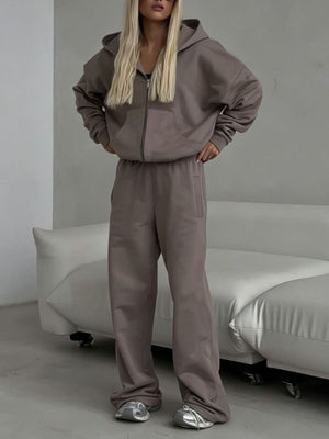 Black lounge set with cropped and zip-front