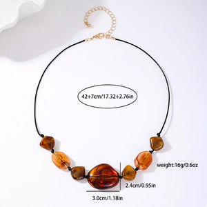 18k Gold-plated Acrylic Beaded Necklace in dark brown with beaded