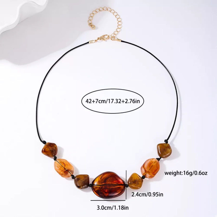 18k Gold-plated Acrylic Beaded Necklace in dark brown with beaded