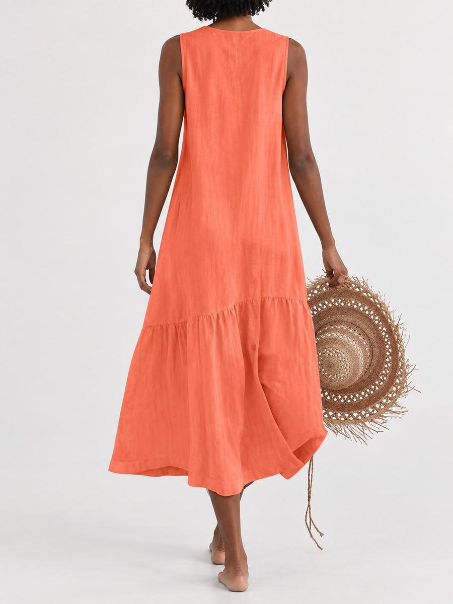 coastal midi dress in white with v-neck