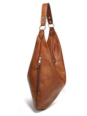 Large Leather Slouchy Shoulder Bag in Green with slouchy design