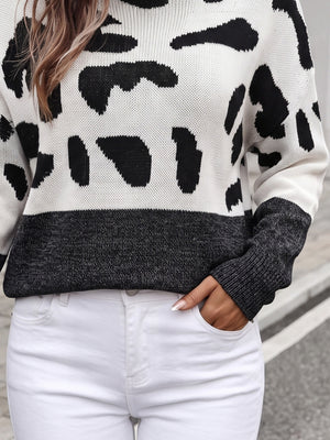 Pumpkin pullover sweater with pullover and cow-print