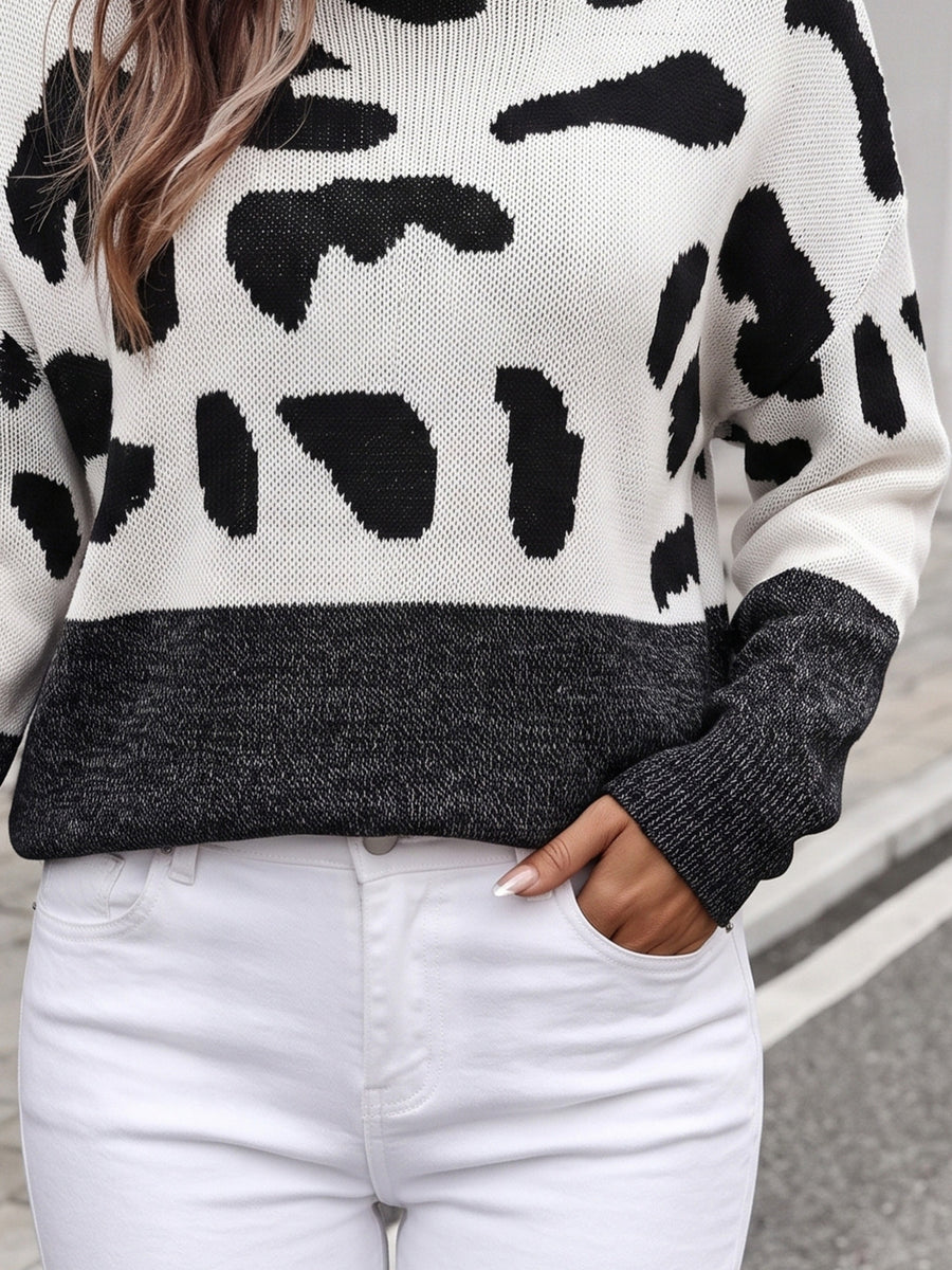 Pumpkin pullover sweater with pullover and cow-print