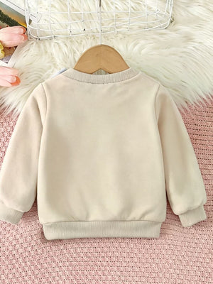 sweatshirt in Beige with graphic-print and ribbed cuffs