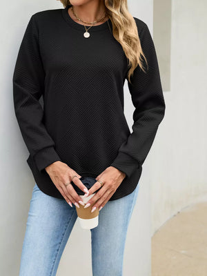 Textured Crew Neck Sweatshirt in Blue
