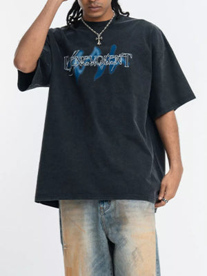 Washed Black Crew-neck Graphic Oversized Vintage Top