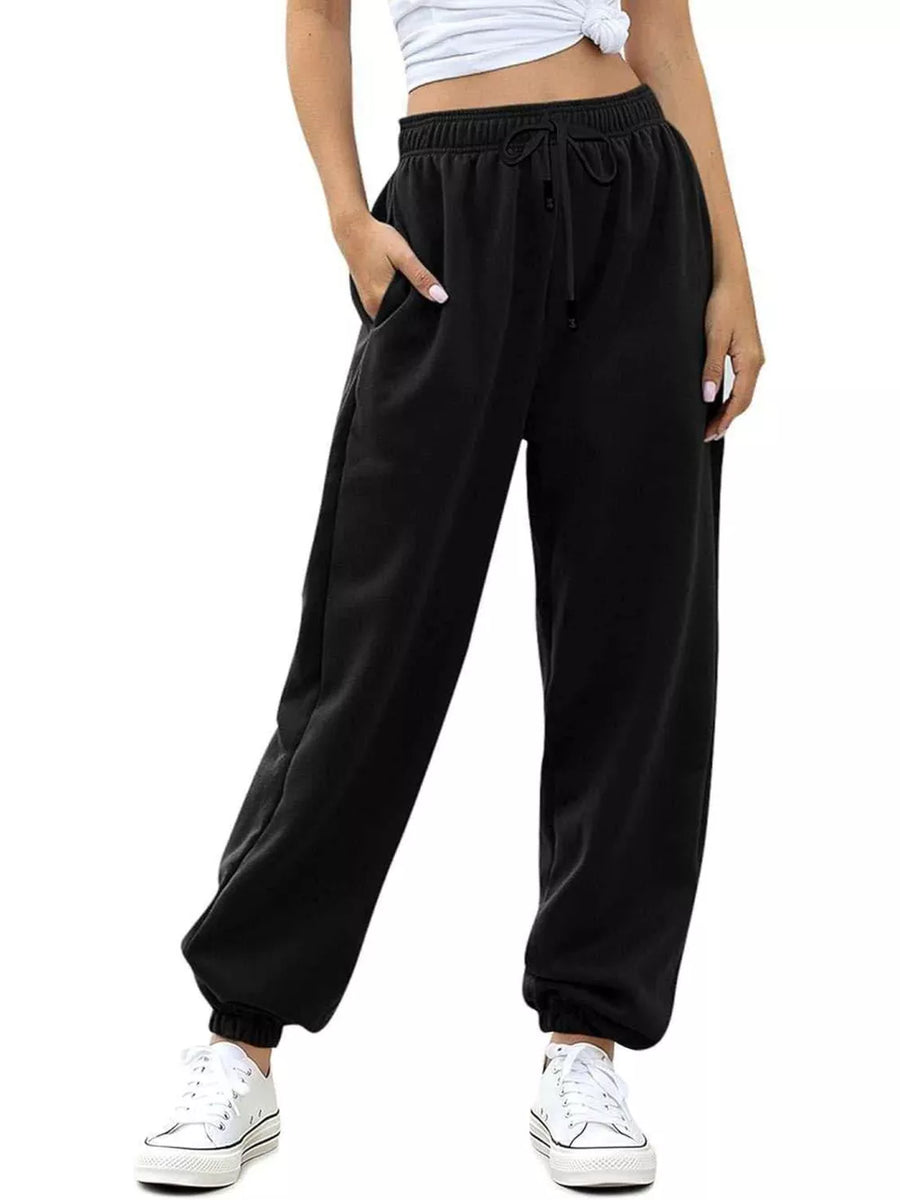 Loose Fit Drawstring Joggers in Black
