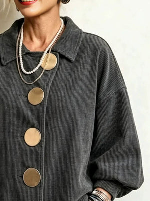 Army Green jacket with hip-length and button-front