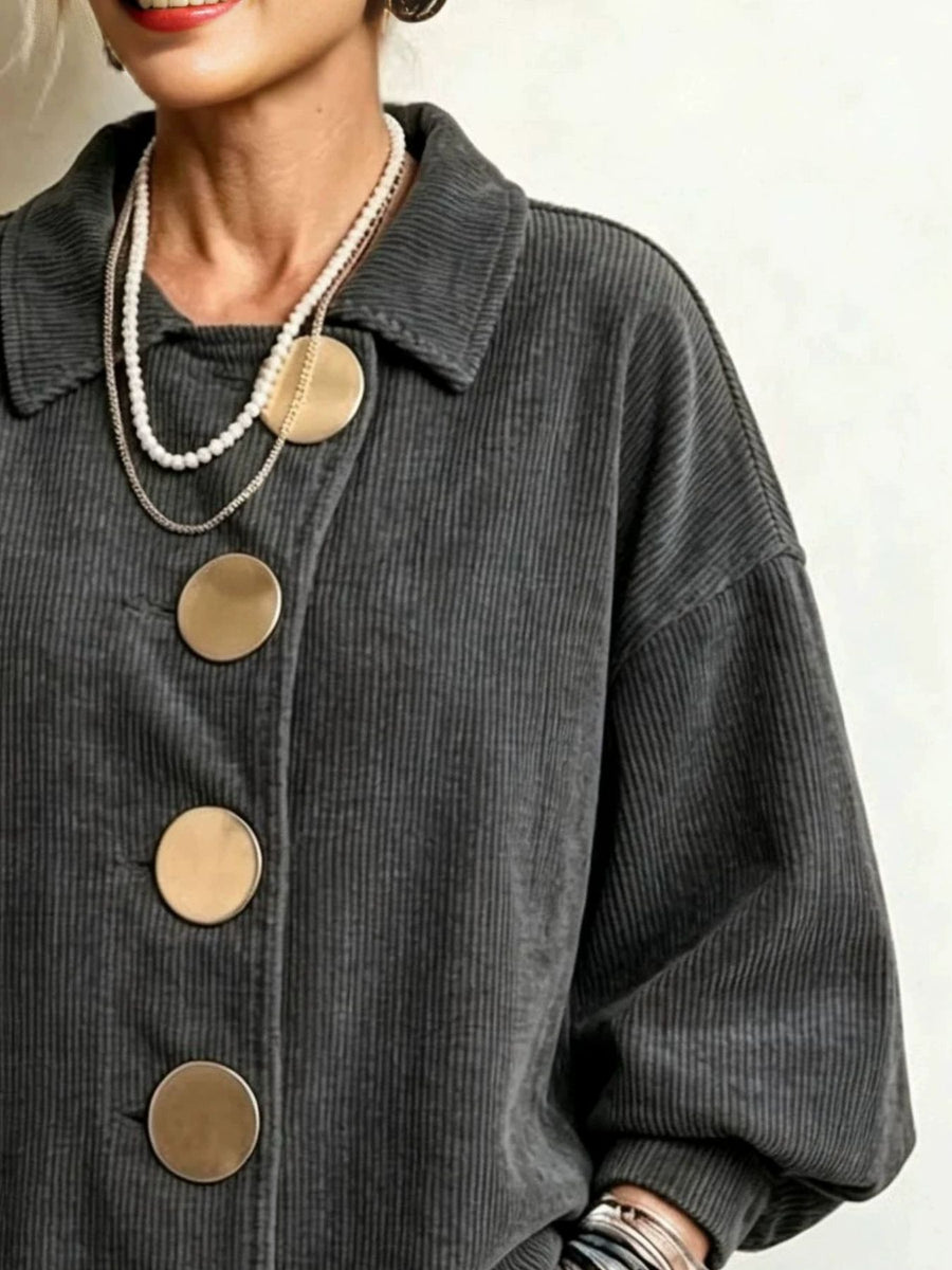 Army Green jacket with hip-length and button-front