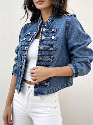 brown regular denim jacket with collared