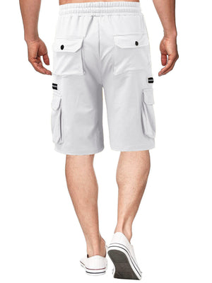 Men's Full Size Drawstring Cargo Shorts in White with drawstring waist