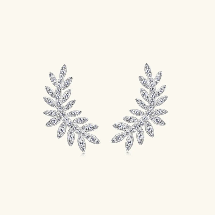 Silver leaf climber earrings with clear crystals