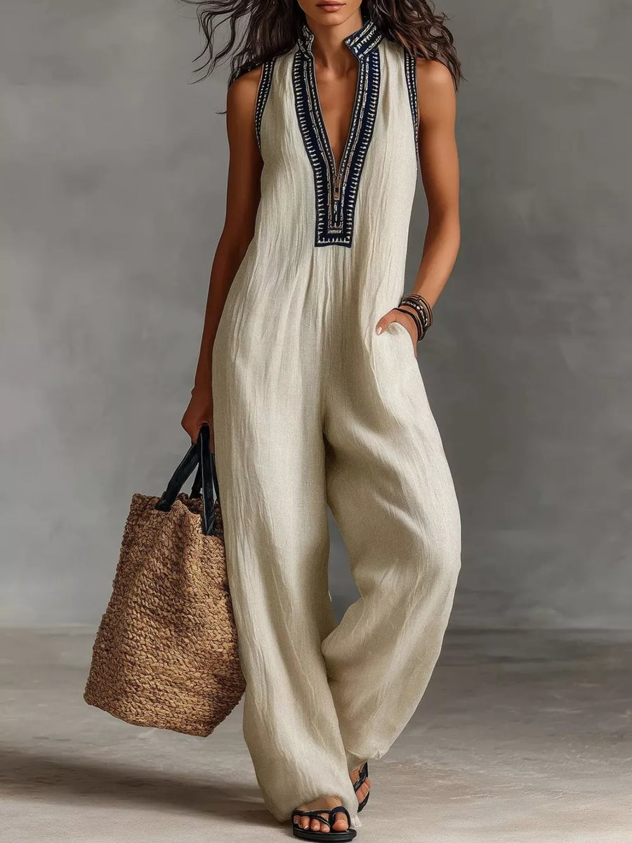 Sky Blue Full Size Sleeveless Wide-leg Jumpsuit Plus Size
