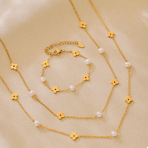 necklace featuring floral in cream with Freshwater Pearl, 18K Gold-Plated, Stainless Steel Care instructions: Imported