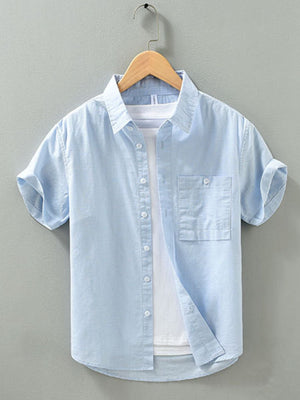 lime green button-down shirt with buttoned and short sleeve