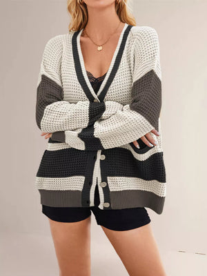cardigan in Red with waffle-knit and hip-length