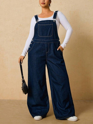 dark blue overalls with full-length and adjustable straps