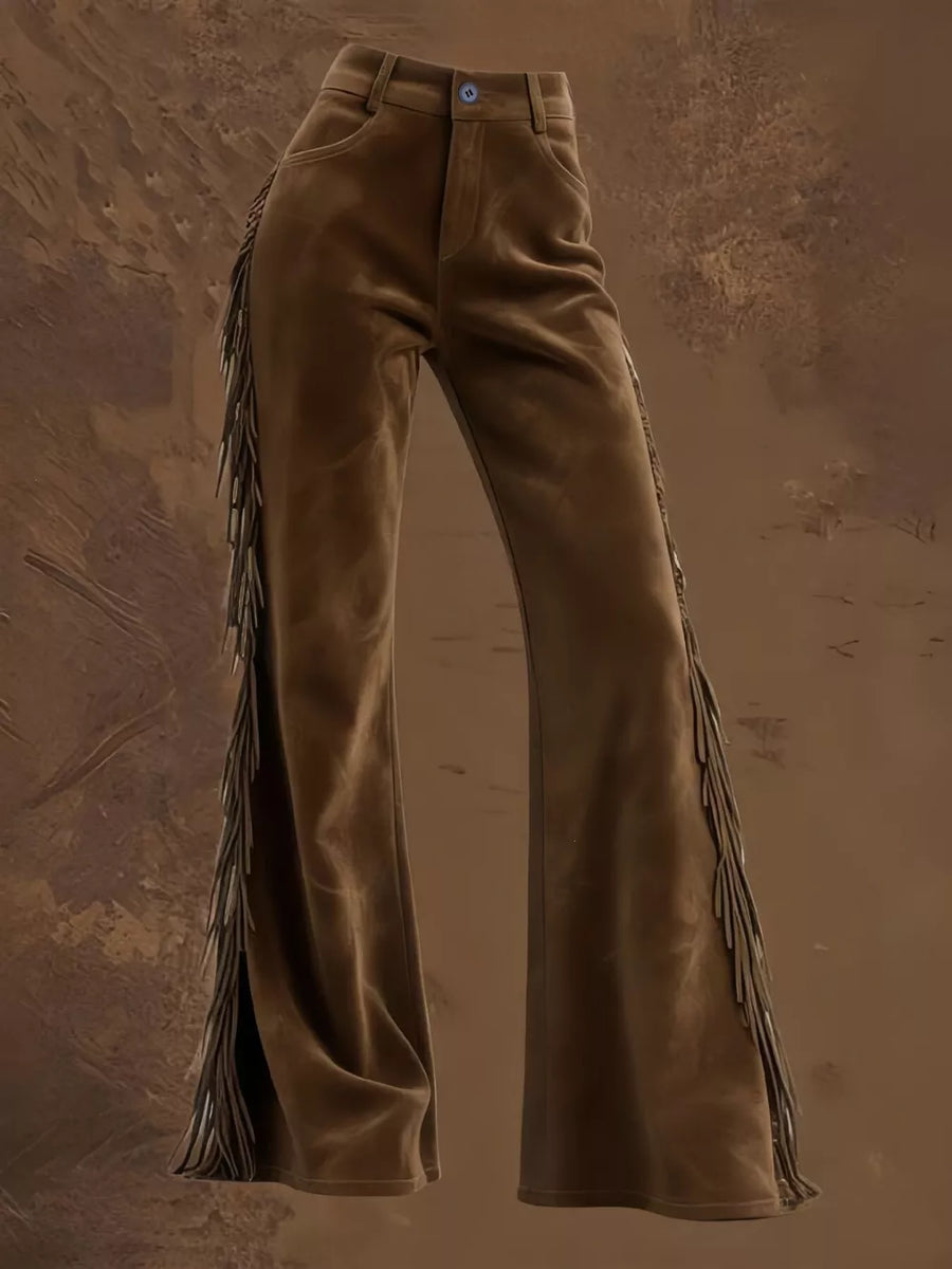 100% polyester Care instructions: Machine wash cold wide-leg pants in camel with flared silhouette