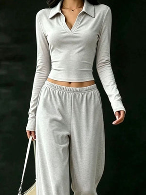 matching set in Light Gray with long sleeve and full-length