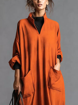 minimalist midi dress in Khaki with mock neck