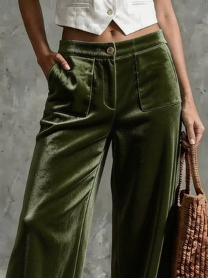 Coffee Brown wide-leg pants with full-length and button