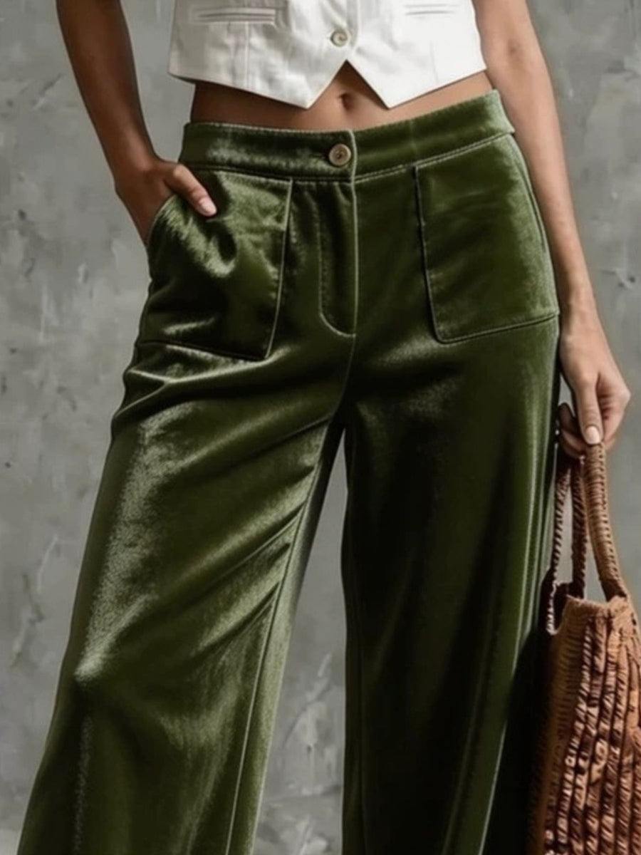 Coffee Brown wide-leg pants with full-length and button