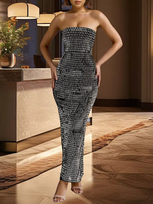 Slit Back Tube Maxi Dress in Tan