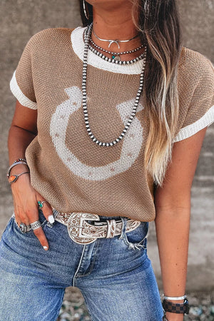 tan pullover sweater with hip-length and pullover