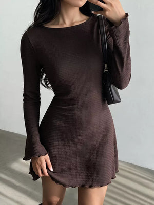 Coffee Brown bodycon dress featuring stretch and waffle knit