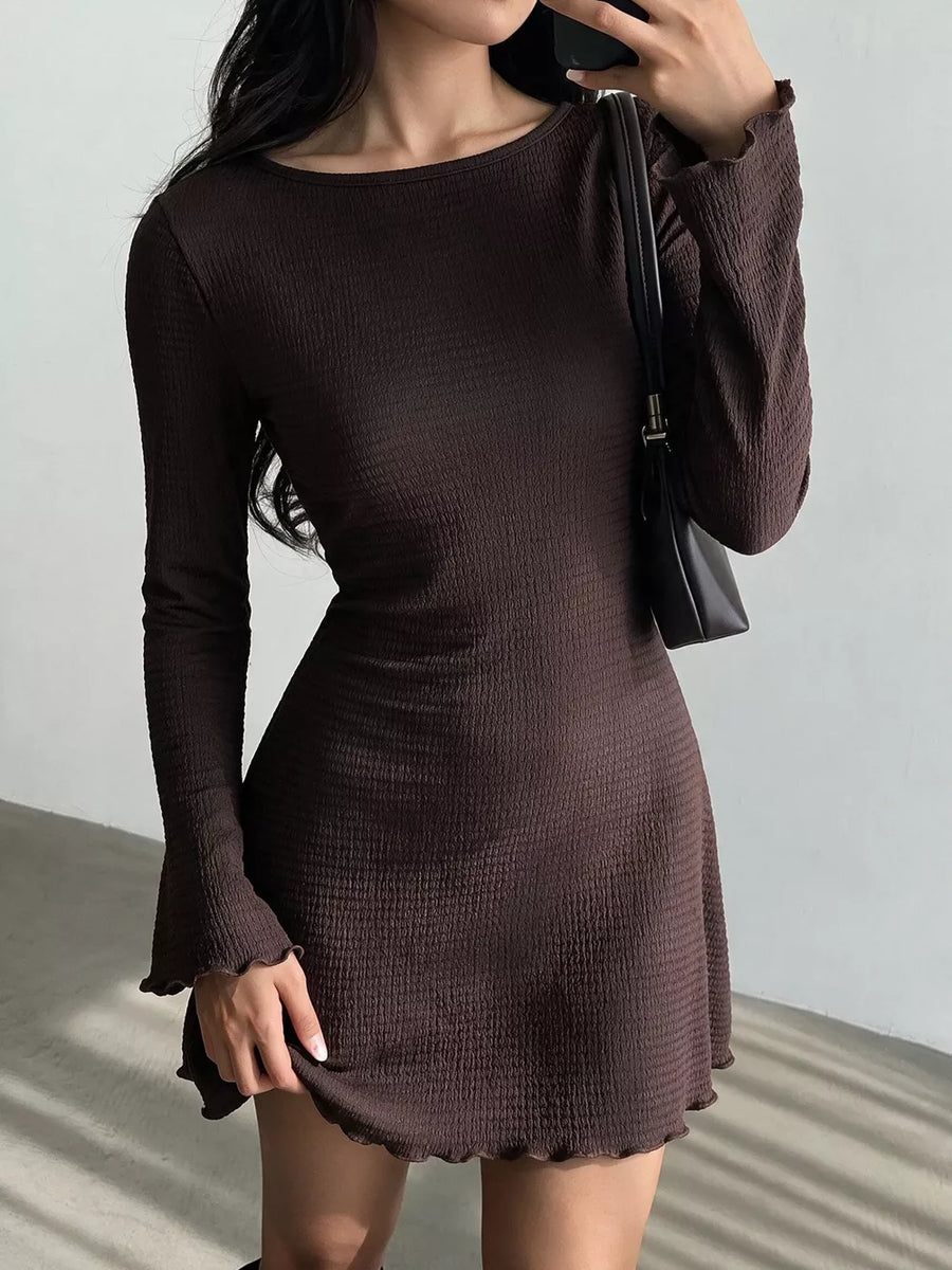 Coffee Brown bodycon dress featuring stretch and waffle knit