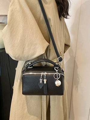 Black Textured Mini Pu Leather Handbag