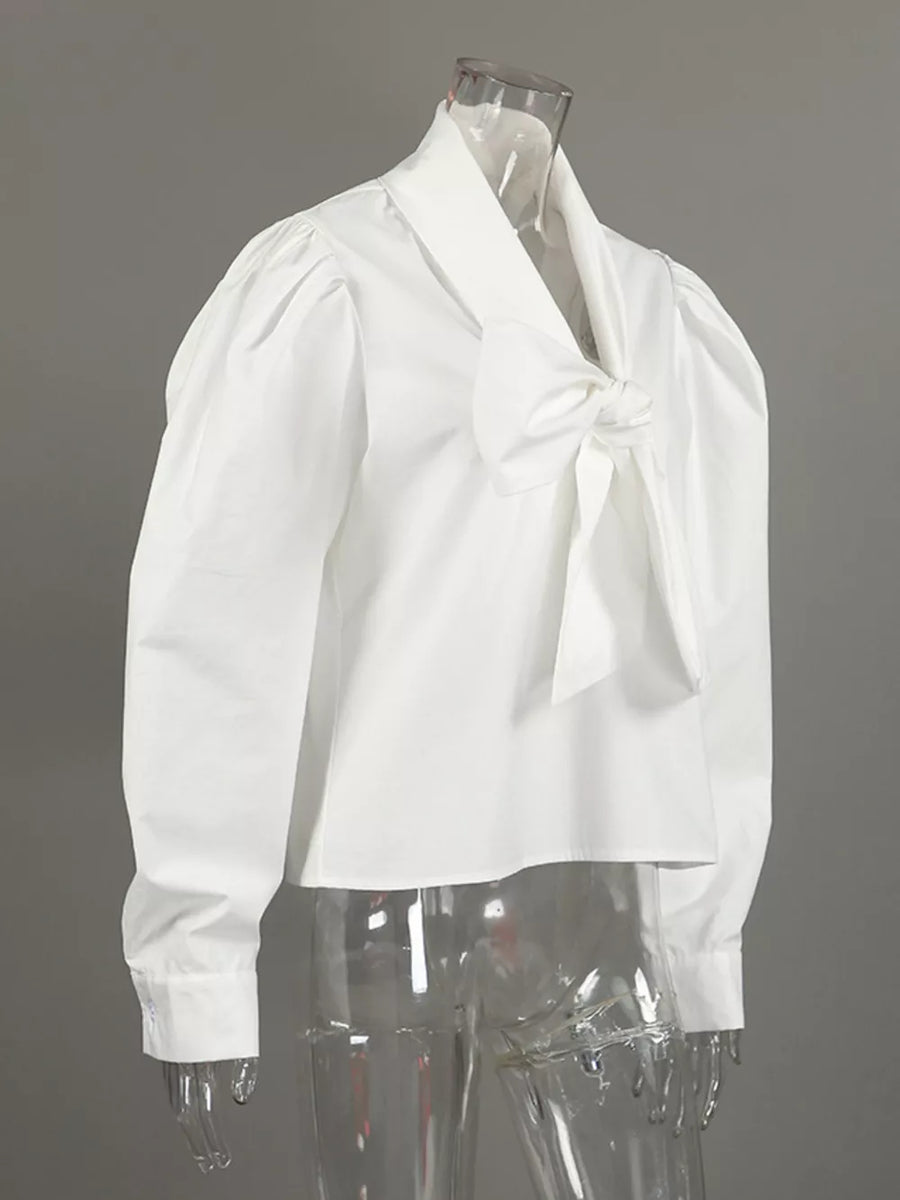 Tie Front Puff Sleeve Shirt in white
