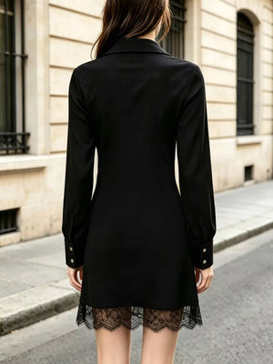 Black fitted shirt dress with collared
