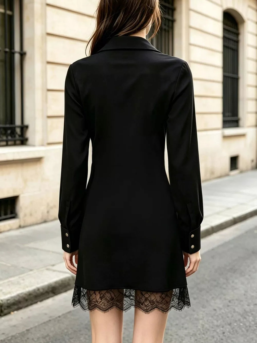 Black fitted shirt dress with collared