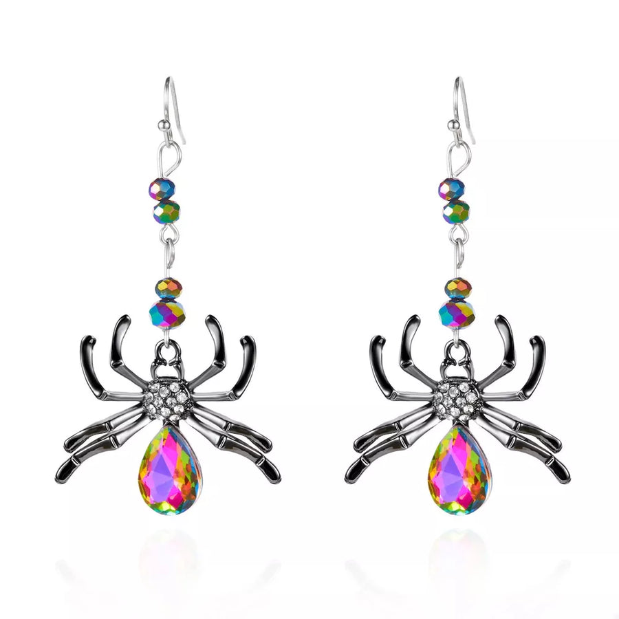 earrings featuring spider motif in gunmetal with Alloy,Crystal,Silver-plated Care instructions: Avoid wearing during