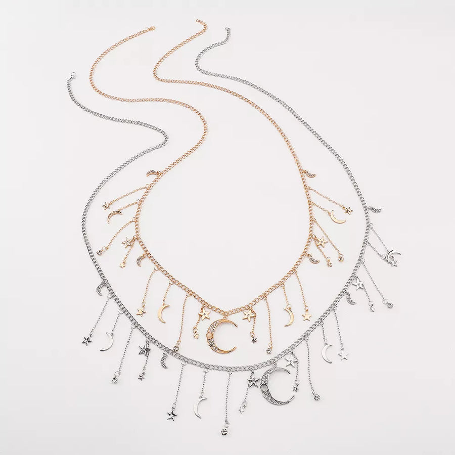 necklace in Gold with moon charms and short