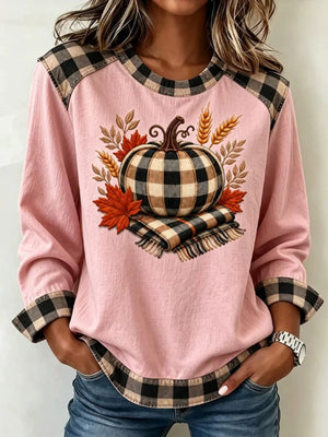 sweatshirt in Gray with plaid and raglan sleeve