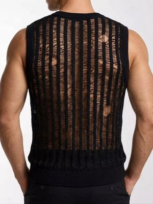 Black sweater vest with hip-length and pullover