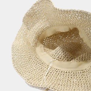 Straw Woven Sun Hat in beige with wide brim